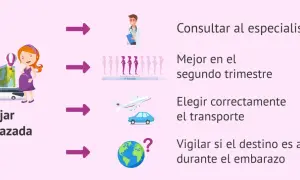 Consejos para viajar embarazada: consulta al especialista, elige el segundo trimestre, selecciona el transporte adecuado y vigila el destino.