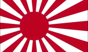 Flaga Japonii z czerwonym słońcem i promieniami.