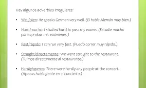 Lista de adverbios irregulares en inglés: well, hard, fast, straight, hardly.