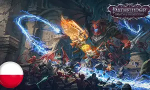 Bitwa bohaterów z demonami w grze Pathfinder: Wrath of the Righteous. Polska flaga w rogu.