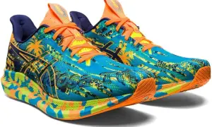 Scarpe da corsa Asics Noosa Tri 14 uomo con stampa tropicale blu, arancione e verde. Perfette per chi ama distinguersi.