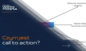 Grafika wyjaśnia, czym jest call to action. Pokazuje przycisk "Call to action" jako jedyne miejsce konwersji, które prowadzi do jasno sprecyzowanego efektu kliknięcia.