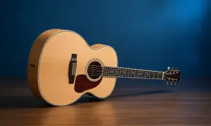 Piękna gitara akustyczna z jasnego drewna, gotowa do tworzenia muzyki.