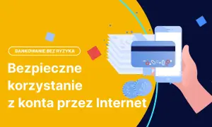 Ilustracja przedstawia dłoń trzymającą smartfon z kartą płatniczą, stos banknotów i monet.
