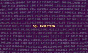 Code binaire avec le terme "SQL INJECTION" en surbrillance, signalant une vulnérabilité potentielle.