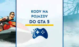 Kody na pojazdy do GTA 5. Mężczyzna na skuterze wodnym, obok symbol pada do gier.