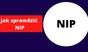 Jak sprawdzić swój NIP? Na czerwonym tle napis "Jak sprawdzić NIP", a obok białe koło z napisem "NIP".