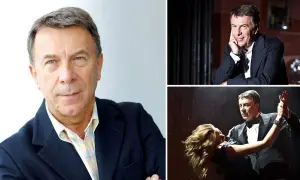 Wojciech Gąsowski w trzech odsłonach: portret, elegancki garnitur i taniec z partnerką.