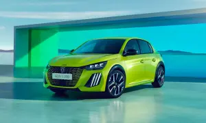 El nuevo Peugeot 208, con su llamativo color verde lima, muestra un diseño moderno y deportivo. Su motor eléctrico promete una conducción eficiente y silenciosa.