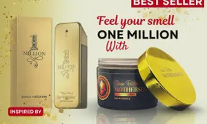 Złoty flakon perfum Paco Rabanne "One Million" i słoiczek masła do ciała. Poczuj zapach "One Million" w intensywnym wydaniu.