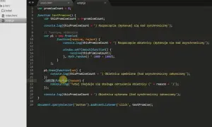 Kod JavaScript z wykorzystaniem ecmascript 6, pokazujący tworzenie i obsługę obietnic (Promises) w celu zarządzania operacjami asynchronicznymi.
