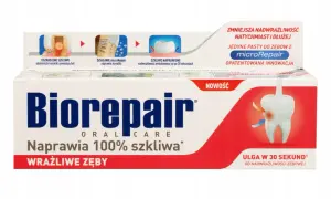 Pasta Biorepair z microRepair dla wrażliwych zębów. Naprawia szkliwo, redukując nadwrażliwość już po 30 sekundach. Ulga natychmiast i na dłużej.