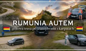 Rumunia wakacje samochodem: malownicze drogi Transylwanii i Karpat. Dwie pary cieszą się podróżą po górskich serpentynach.