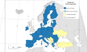 Mapa Europy z zaznaczonymi krajami UE. Czy Bułgaria jest w Unii Europejskiej? Tak, jest zaznaczona na niebiesko.