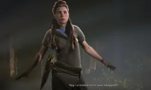 Aloy z Horizon Zero Dawn 3 z łukiem na plecach, pyta: "I co zrobiłaś reszcie, zanim odpłynęłam?".