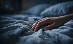 Mano su lenzuola stropicciate, un senso di ansia a mille nella notte.