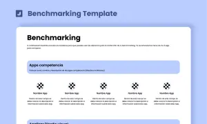Plantilla para web benchmarking con secciones para analizar apps competencia y diseño visual.