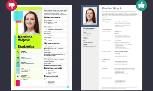 Karolina Wójcik, **laureatka konkursu**, prezentuje swoje CV z informacjami o wykształceniu, doświadczeniu i umiejętnościach.