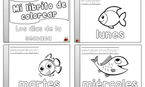Fichas para colorear de los días de la semana con peces: lunes, martes y miércoles.