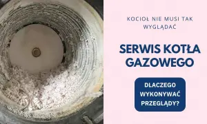Wnętrze pieca gazowego po przeglądzie kominiarskim, z widocznym osadem. "Kocioł nie musi tak wyglądać".