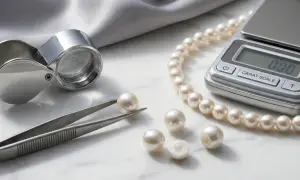 Herramientas para examinar perlas: pinzas, lupa y báscula. Aprende como saber si una perla es auténtica.