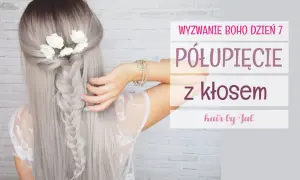 Piękna fryzura boho z warkoczem i kwiatami we włosach. Idealna na letnie dni.