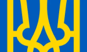 Symboliczny trójząb w barwach Ukrainy, symbol wolności i niezłomności.