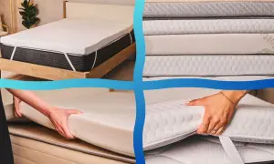 Yes, you can put a topper on a memory foam mattress. The image shows a topper being placed on a mattress.