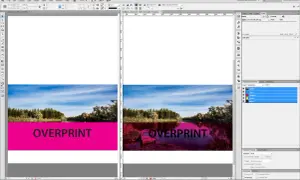 Podgląd nadruku (overprint) w InDesign pokazuje, jak kolory nakładają się na siebie, tworząc efekt głębi.