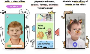 Niños jugando y aprendiendo con divertidos juegos de lengua, números, animales y más.