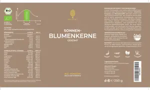 100% BIO-Sonnenblumenkerne (gekeimt), reich an Vitamin E. Diese gesunden Sonnenblumenkerne sind eine Nährstoffbombe.