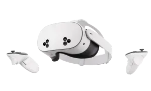 Gogle VR Meta Quest 3s z kontrolerami, gotowe do zanurzenia w wirtualnej rzeczywistości.