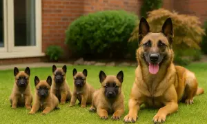 Mama owczarka belgijskiego i jej szczenięta, wszystkie w typie malinois. Różne rodzaje owczarków belgijskich to fascynująca rasa.