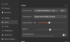 Ustawienia dźwięku pokazują, że **czy DisplayPort przesyła dźwięk** jest możliwe, wybierając HDMI/DisplayPort jako urządzenie wyjściowe.
