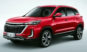 Czerwony SUV z nowoczesnym grillem i światłami. Idealny wybór dla szukających nowych samochodów do 100 tys.