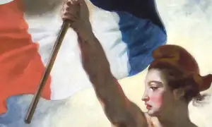 Kobieta z francuską flagą, symbol wolności na barykadach.
