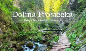Malownicza Dolina Prosiecka w Górach Choczańskich, Słowacja. Drewniany chodnik wije się wzdłuż potoku, otoczony bujną zielenią i skalnymi ścianami.