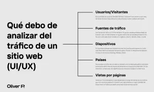 Análisis de tráfico de un sitio web: usuarios, fuentes, dispositivos, países y vistas por páginas.