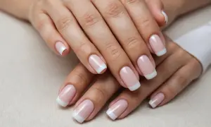 Mains soyeuses aux ongles mat, manucure française classique et impeccable.