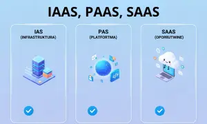 Trzy modele chmury: IAAS (infrastruktura), PAAS (platforma) i SAAS (oprogramowanie jako usługa).
