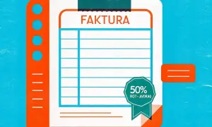 En stiliserad faktura med texten "FAKTURA" och en ruta för 50% ROT-avdrag. Ett perfekt faktura exempel för hantverkare.