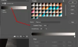 Interfaccia di Photoshop per creare una mappa sfumatura, con opzioni per definire colori e sfumature.
