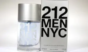 Perfumy 212 MEN NYC Carolina Herrera. Elegancki flakon i srebrne pudełko z wyrazistym napisem.