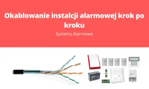 Kabel do czujek alarmowych, syrena, czujniki ruchu, akumulator, centrala alarmowa i klawiatura – elementy systemu zabezpieczeń.