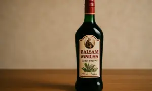 Butelka likieru ziołowego Balsam Mnicha. Jak pić ten czarny balsam? Najlepiej schłodzony, jako digestif.