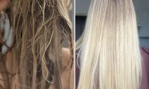 Porównanie włosów: przed i po zastosowaniu Olaplex No. 6.