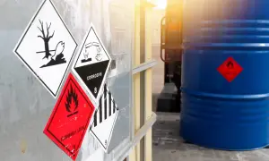 Panneaux de danger : inflammable, corrosif, toxique pour l'environnement. Ces symboles, souvent vus dans le cadre de l'ADR, indiquent les risques liés au transport de matières dangereuses.