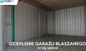 Wnętrze pustego garażu blaszanego z betonową podłogą i metalowymi ścianami.