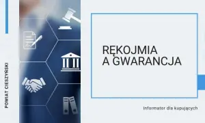 Grafika z ikonami prawnymi i tekstem "Rękojmia a gwarancja".