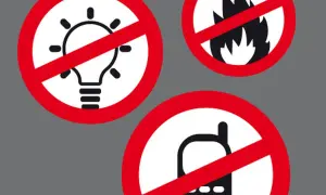 Warnung: Gasgeruch im Haus! Keine Lichter, kein Feuer, kein Handy. Sicherheit geht vor.